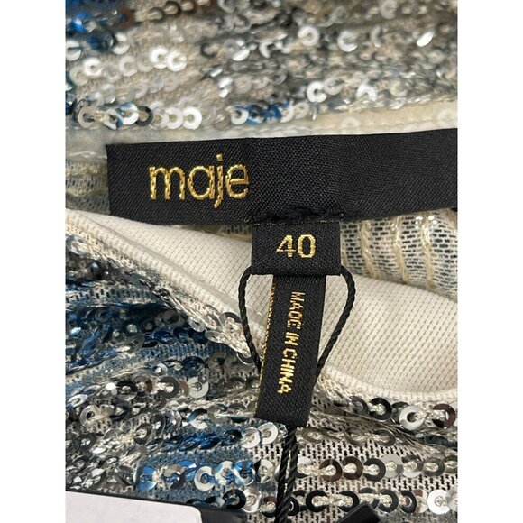Maje $595 Sequins Mini Dress Raquine Blue Silver Size 40 Large - Picture 8 of 9